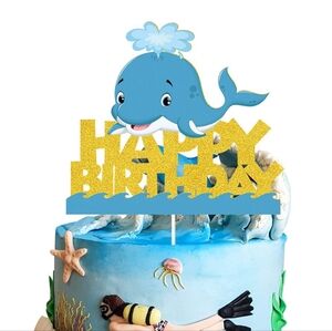 Blue Whale Happy Birthday Cake Topper